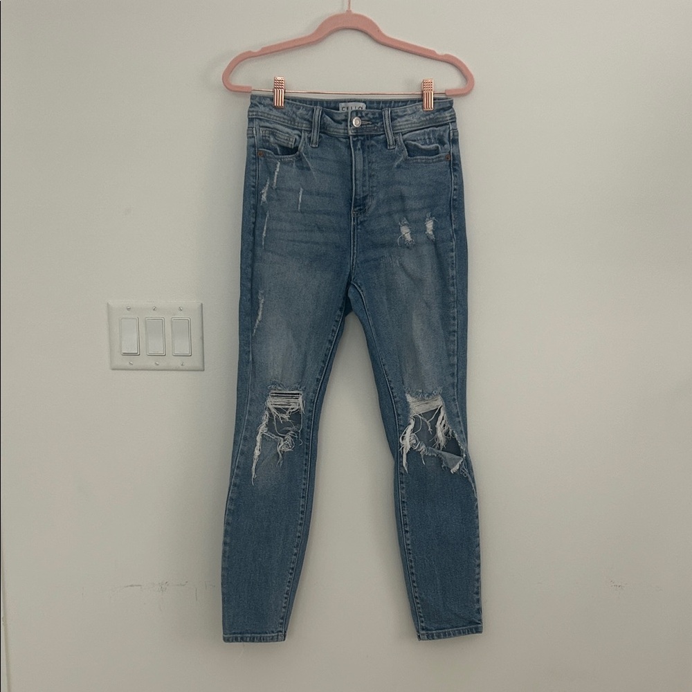Cello Distressed Ripped Skinny Jeans in Blue Size 3